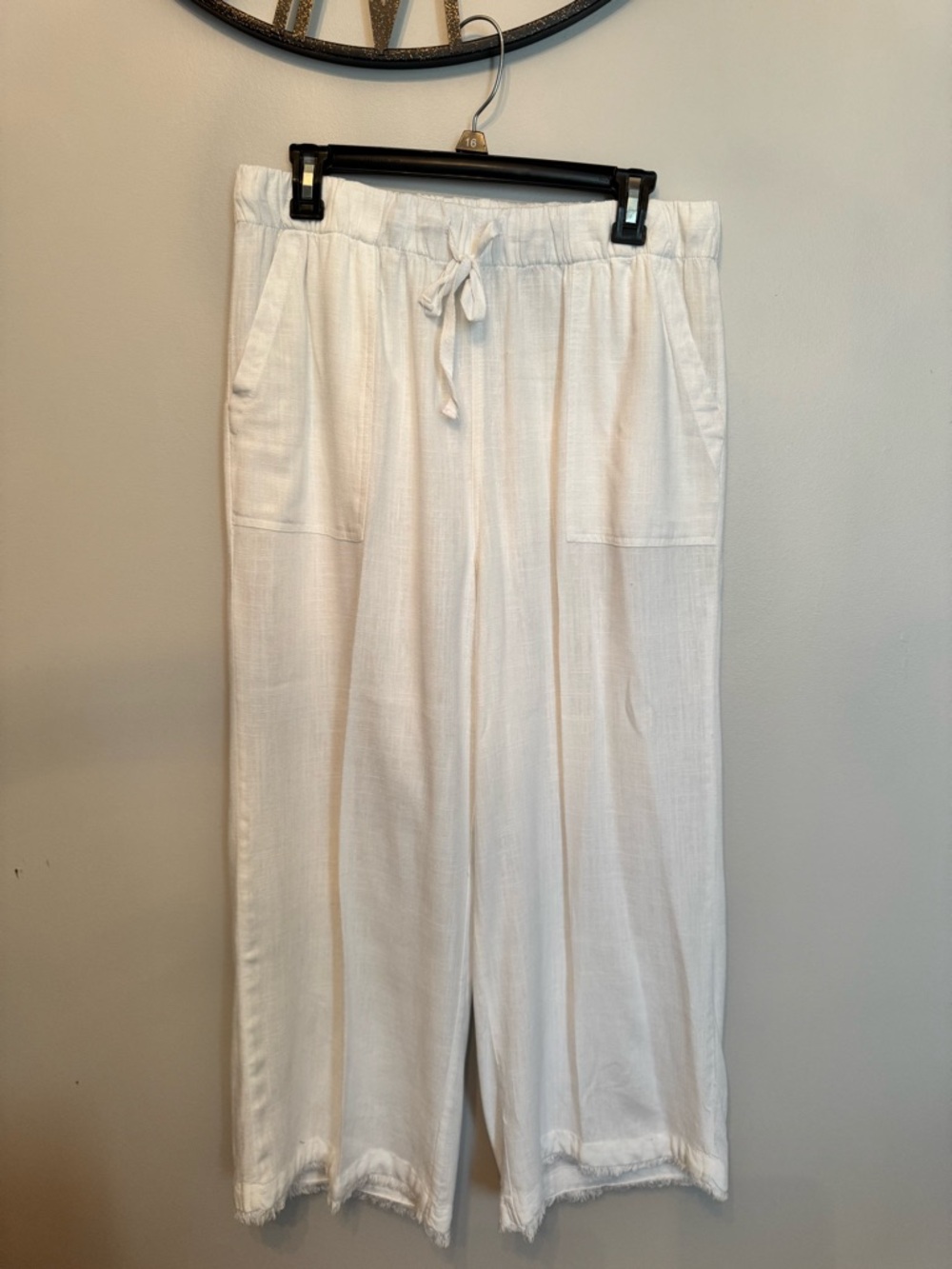 Women’s White Drawstring Linen-Blend Pants size XL